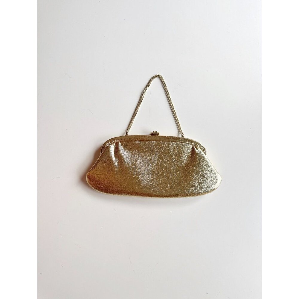 Vintage CINDERELLA Gold Lame Kiss Lock Evening Purse Clutch Bag